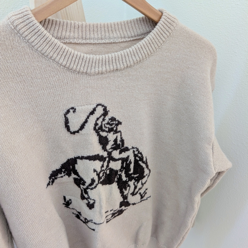 ✨ SOLD✨ Abercrombie & Fitch Cowboy Crewneck Sweater In Beige - S - Picture 3 of 5